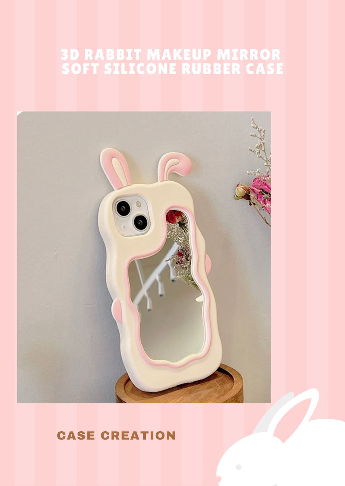 3D Bunny Cartoon Ears Rabbit Wavy Mirror Stereo Kawaii Curvy Makeup Cover